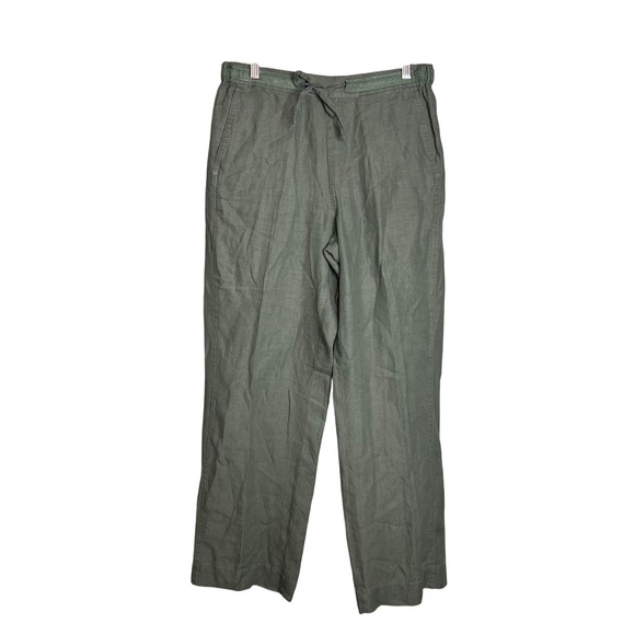 Orvis Pants - Orvis Womens Linen Wide Leg‎ Pants Size M Pull On Olive Green Casual Trousers